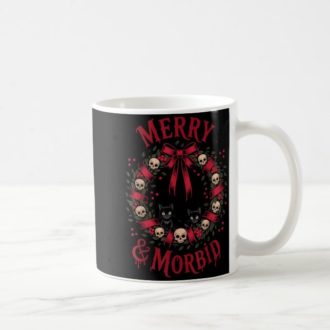 Merry And Morbid Christmas Funny Cute Cats Goth Cr Coffee Mug (Right)