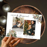 Merry and Pregnant 2 Photo Christmas Pregnancy Holiday Card<br><div class="desc">Merry & Pregnant Christmas card pregnancy announcement with 2 photos and your personalized greeting. Your maternity photos and/or ultrasound pictures will be displayed in vertical portrait format. The design features elegant typography and traditional nostalgic branches of holly, baubles, celebration fizz and champagne glasses. Please browse my Christmas Pregnancy Announcement collection...</div>