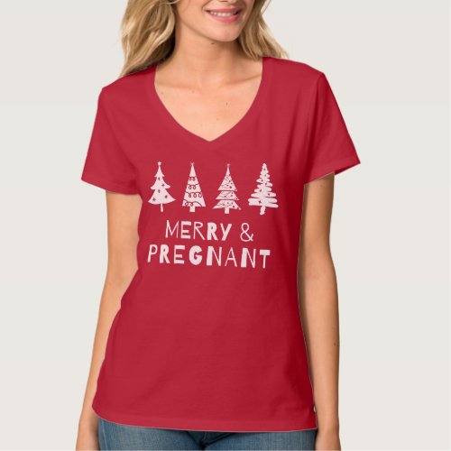 Merry and pregnant at Christmas T_Shirt