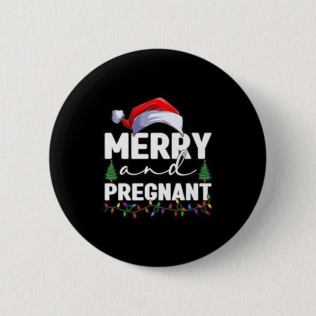 Merry And Pregnant Christmas Pregnancy Announcemen Button (Front)