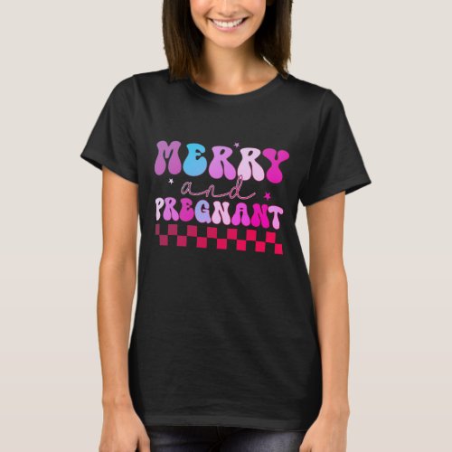Merry And Pregnant Groovy Modern Christmas T_Shirt