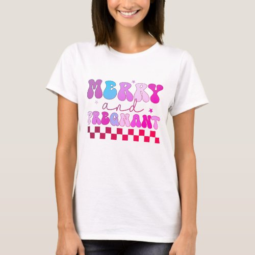 Merry And Pregnant Groovy Modern Christmas T_Shirt