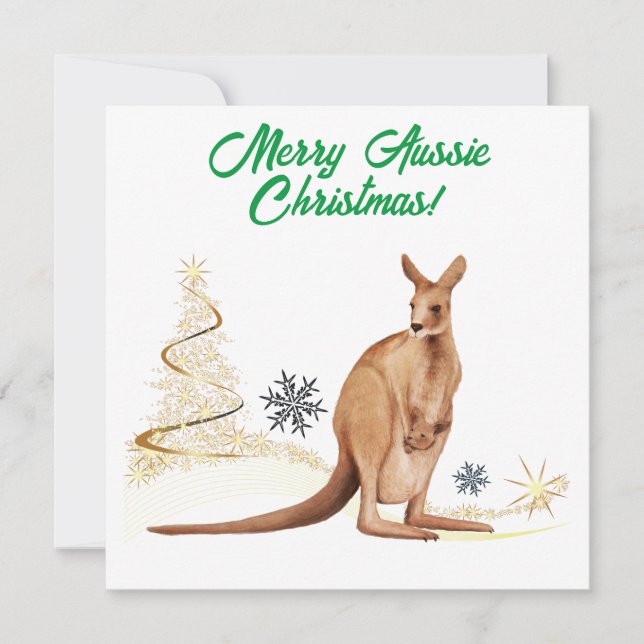 Merry Aussie Christmas Kangaroo Holiday Card (Front)