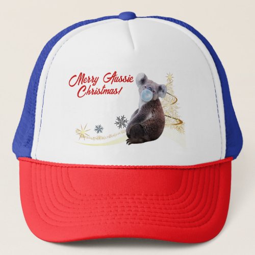 Merry Aussie Christmas Koala blue bubble gum Trucker Hat