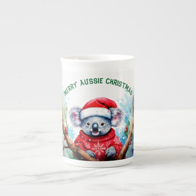 Merry Aussie Christmas Koala  Bone China Mug (Front)