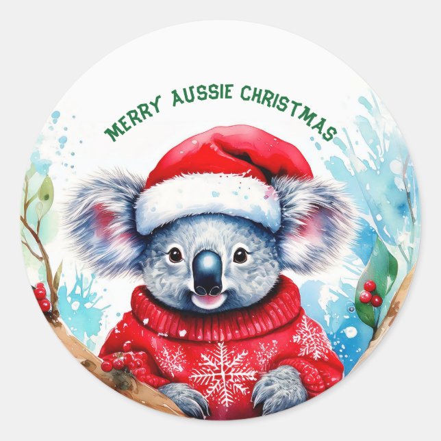 Merry Aussie Christmas Koala  Classic Round Sticker (Front)