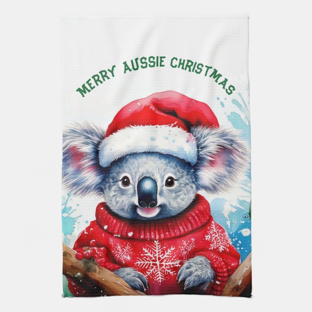 Merry Aussie Christmas Koala  Kitchen Towel (Vertical)