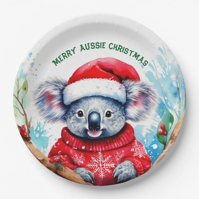 Merry Aussie Christmas Koala  Paper Plates (Front)