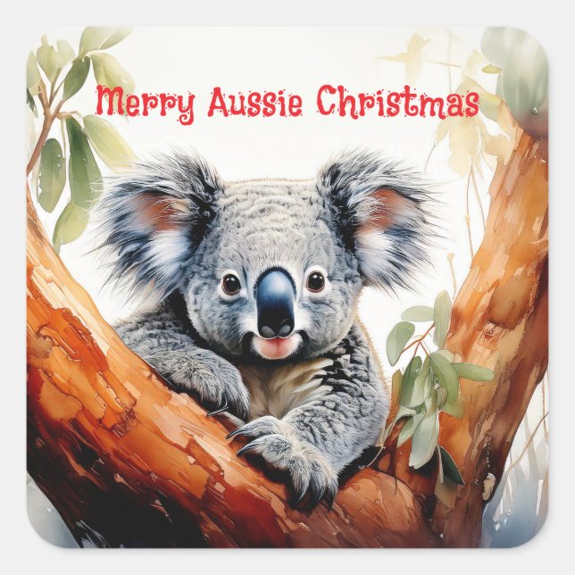 Merry Aussie Christmas Koala  Square Sticker (Front)