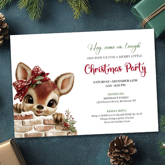 Merry baby deer Christmas cute cartoon invitation (Merry baby deer Christmas cute cartoon invite template)