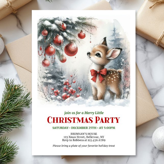 Merry baby deer watercolor Christmas kids invite  (Merry baby deer watercolor Christmas kids invite digital download)