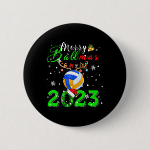 Merry Ballmas 2023 Xmas Santa Reindeer Volleyball  Button