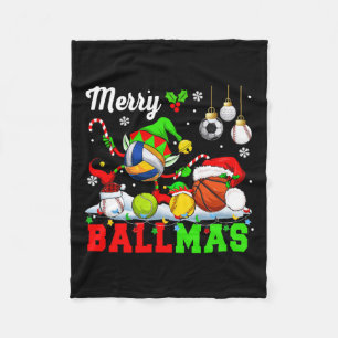 Merry Ballmas Xmas Santa Elf Volleyball Basketball Fleece Blanket
