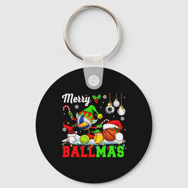 Merry Ballmas Xmas Santa Elf Volleyball Basketball Keychain (Front)