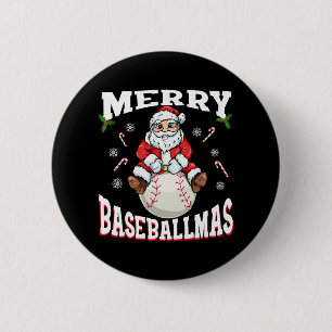 Merry Baseballmas Funny Christmas Baseball Santa Button