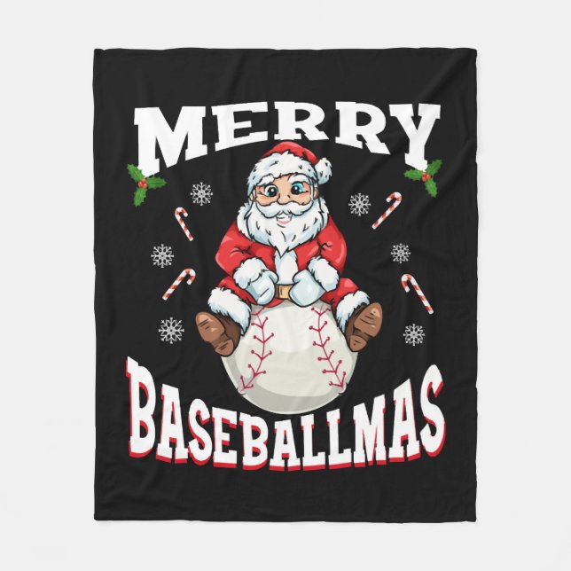 Merry Baseballmas Funny Christmas Baseball Santa Fleece Blanket (Front)
