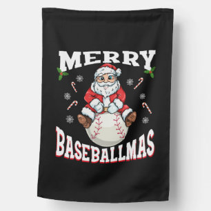 Merry Baseballmas Funny Christmas Baseball Santa House Flag