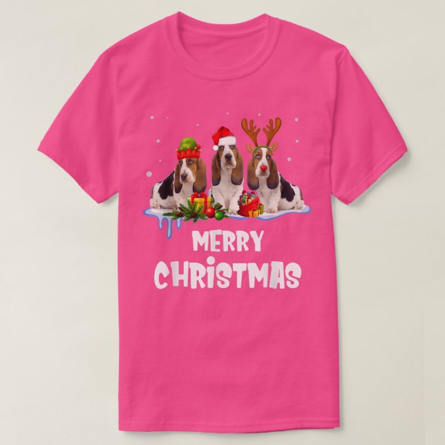 Merry Basset Hound Dog Christmas Pajama Reindeer S T-Shirt (Design Front)