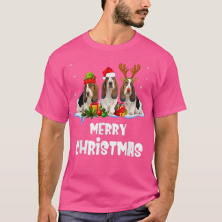 Merry Basset Hound Dog Christmas Pajama Reindeer S T-Shirt