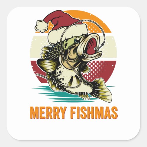 Merry bassmas funny christmas fishing square sticker