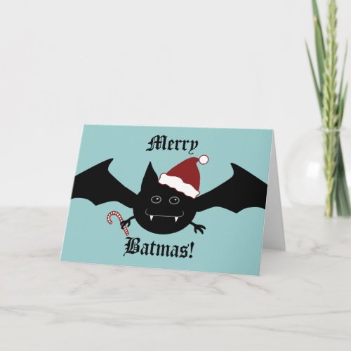Merry Batmas silly Gothic bat Christmas Holiday Card