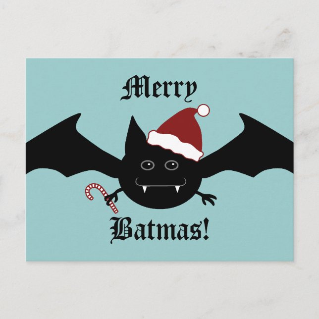 Merry Batmas silly Gothic bat Christmas Holiday Postcard (Front)