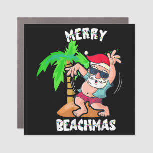 Merry Beach Christmas In July Funny Santa Xmas Poo Car Magnet