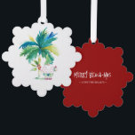 Merry Beach-mas Tropical Christmas Ornament Card<br><div class="desc">This cute Christmas ornament features a watercolor palm tree with Santa in beach shorts and a Hawaiian shirt. The ornaments reverses to feature the words "Merry Beach-mas" in hand lettered typography. Use the template fields to add your custom greeting. A tropical coastal choice for gift giving this holiday season. To...</div>