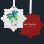 Merry Beach-mas Tropical Christmas Ornament Card<br><div class="desc">This cute Christmas ornament features a watercolor palm tree with Santa in beach shorts and a Hawaiian shirt. The ornaments reverses to feature the words "Merry Beach-mas" in hand lettered typography. Use the template fields to add your custom greeting. A tropical coastal choice for gift giving this holiday season. To...</div>