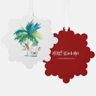 Merry Beach-mas Tropical Christmas Ornament Card