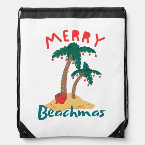 Merry Beachmas Christmas In July Drawstring Bag