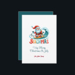Merry Beachmas Christmas In July  Greeting Card<br><div class="desc">Merry Beachmas for Very Merry Christmas in July party invitation featuring surfing Santa and colorful retro typography.</div>