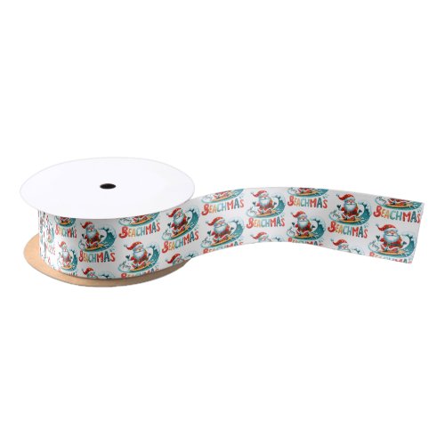 Merry Beachmas Christmas In July Retro Design Satin Ribbon