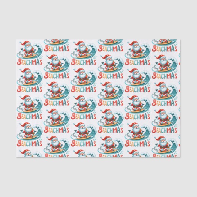 Merry Beachmas Christmas In July Retro Design Tissue Paper (Front)
