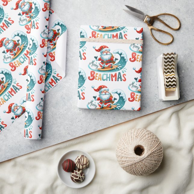 Merry Beachmas Christmas In July Retro Design Wrapping Paper (Crafts)