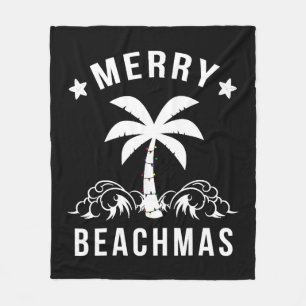 Merry Beachmas Palm Tree Beach Christmas Fleece Blanket