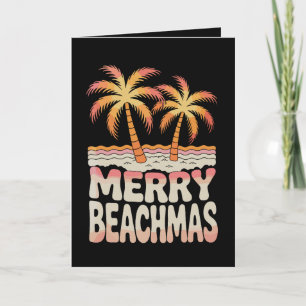 Merry Beachmas Palm Tree Tropical Sunset Christmas Card