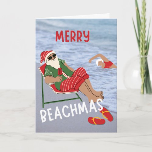 Merry Beachmas Santa on the Beach Christmas Card