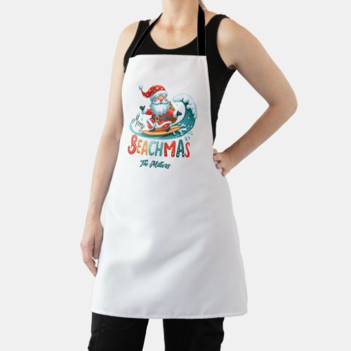 Merry Beachmas Santa Surfing Retro Design Apron