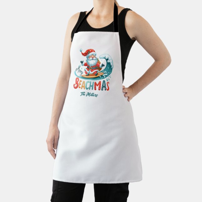 Merry Beachmas Santa Surfing Retro Design Apron (Insitu)