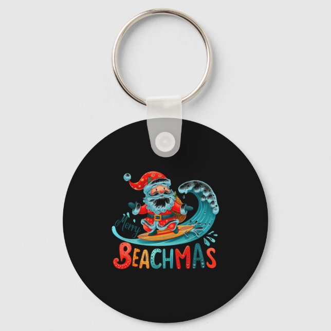 Merry Beachmas Santa Surfing Retro Design  Keychain (Front)