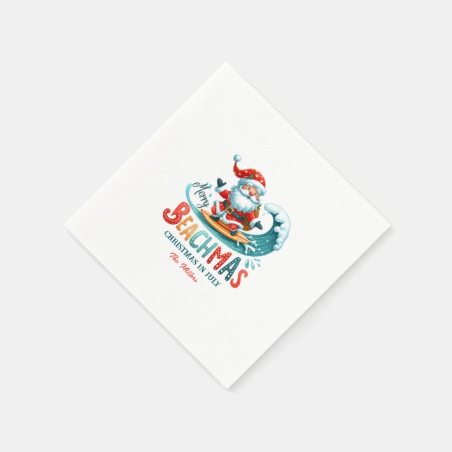 Merry Beachmas Santa Surfing Retro Design Napkins (Corner)