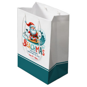 Merry Beachmas Santa Surfing Retro Design Two Medium Gift Bag
