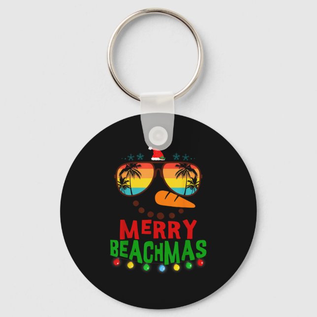 Merry Beachmas Trocal Christmas Hawaii Snowman Bea Keychain (Front)