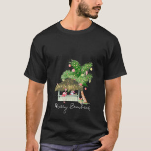 Merry Beachmas Tropical Christmas Santa Flamingo H T-Shirt