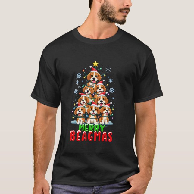 Merry Beagmas Beagle Christmas Tree Dog Lovers Hol T-Shirt (Front)