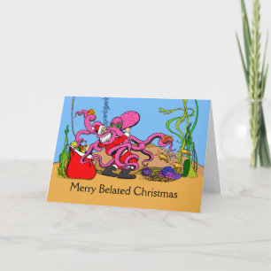 Merry Belated Christmas Santa Wrestling an Octopus Card