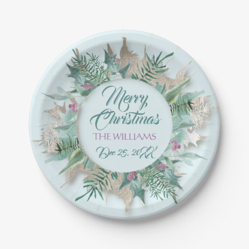 Merry Belly Christmas Framed Holidays Blue Teal Paper Plates