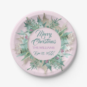 Merry Belly Christmas Framed Holidays Pink Mint Paper Plates