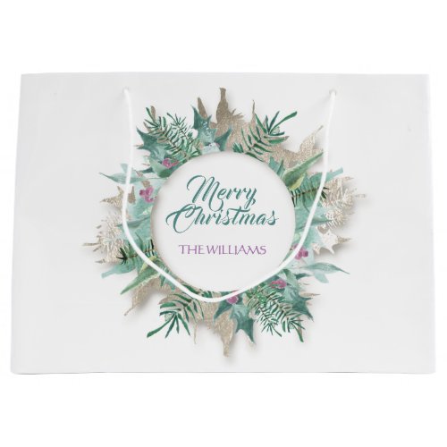 Merry Belly Christmas Holidays Branch White Mint Large Gift Bag